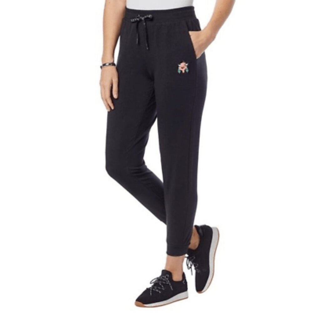 NWT Badgley Mischka Black Original Artwork French Terry Face Logo Joggers